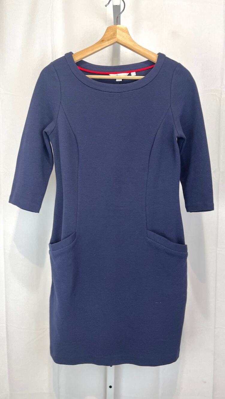 BODEN Jasmine Ottoman Shift Dress 3/4 Sleeve Pockets Blue Petite UK 8P US 4P